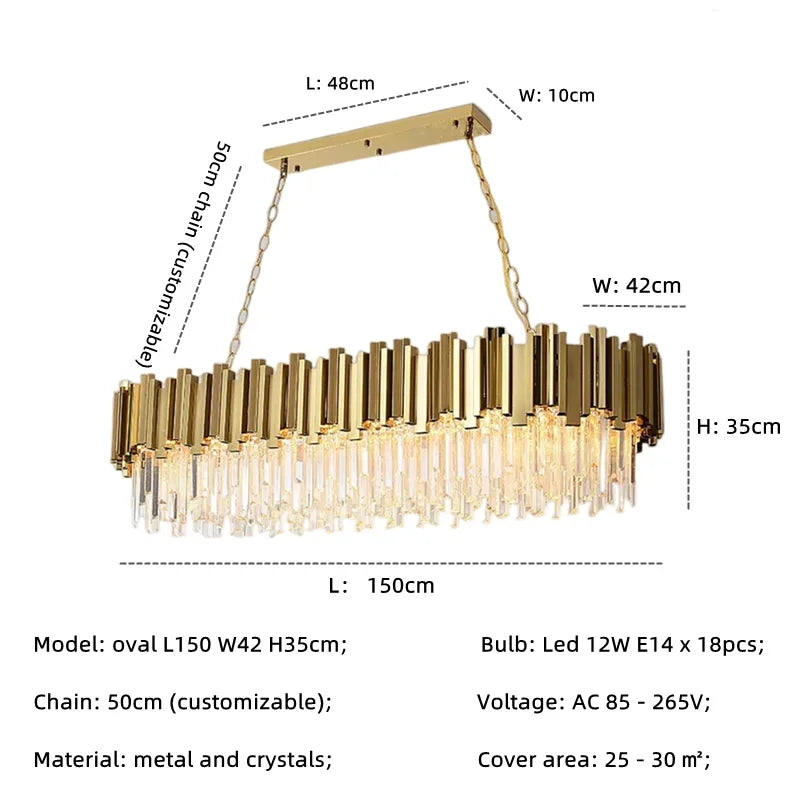 Gold Crystal LED Pendant Lights for Dining Room - Stunning Indoor Suspension Fixtures