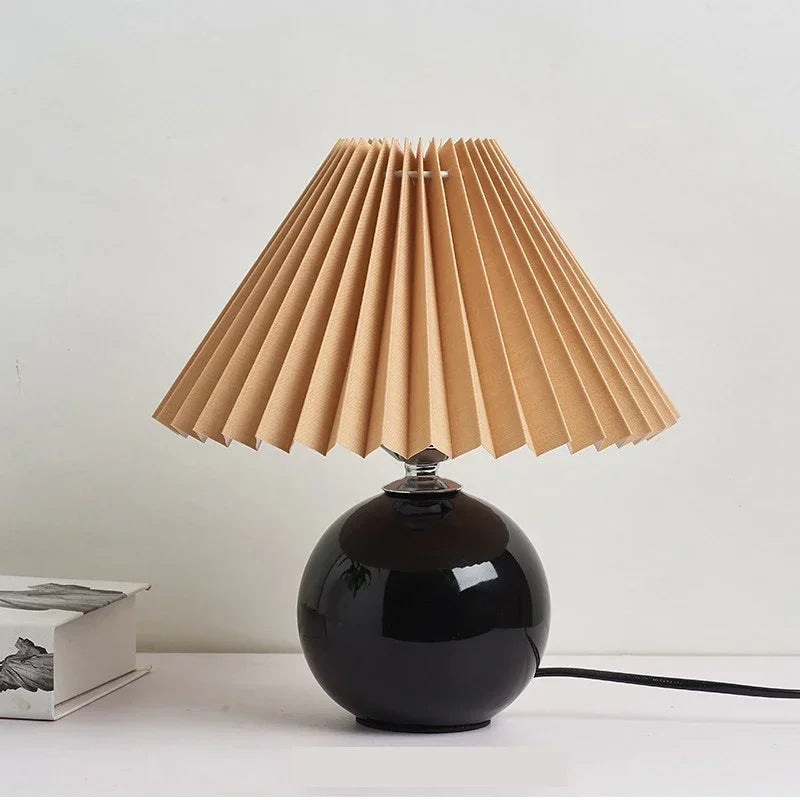 Nordic Ceramics Table Lamp - Modern Desk Light with Pleated Lampshade for Cozy Home Lighting
