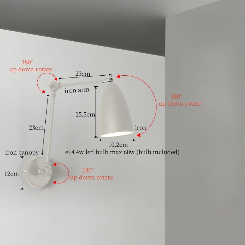 Afralia™ Swing Long Arm Iron Art LED Wall Light - Nordic Minimalism Bedroom Living Room Lampara Pared