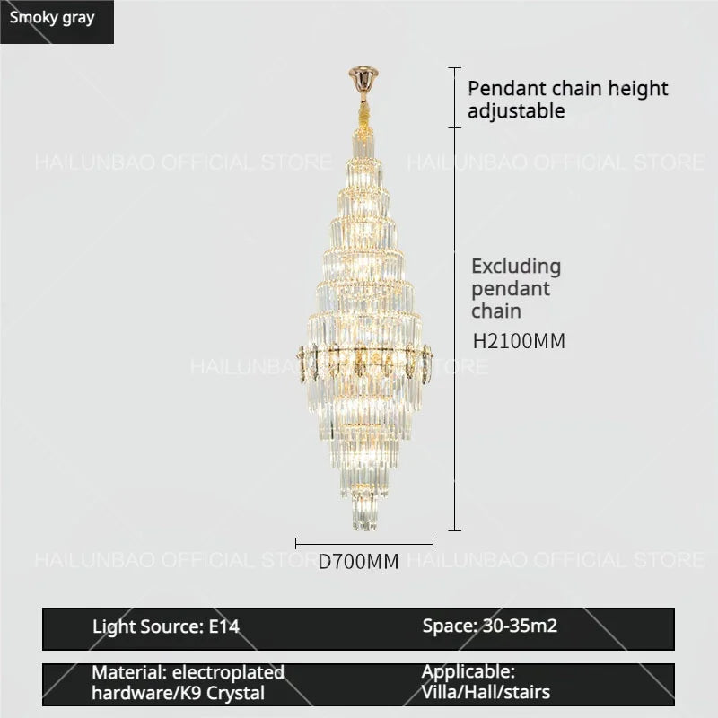 Hollow Spiral Staircase Chandelier | Modern Long Crystal Light for Villa Livingroom