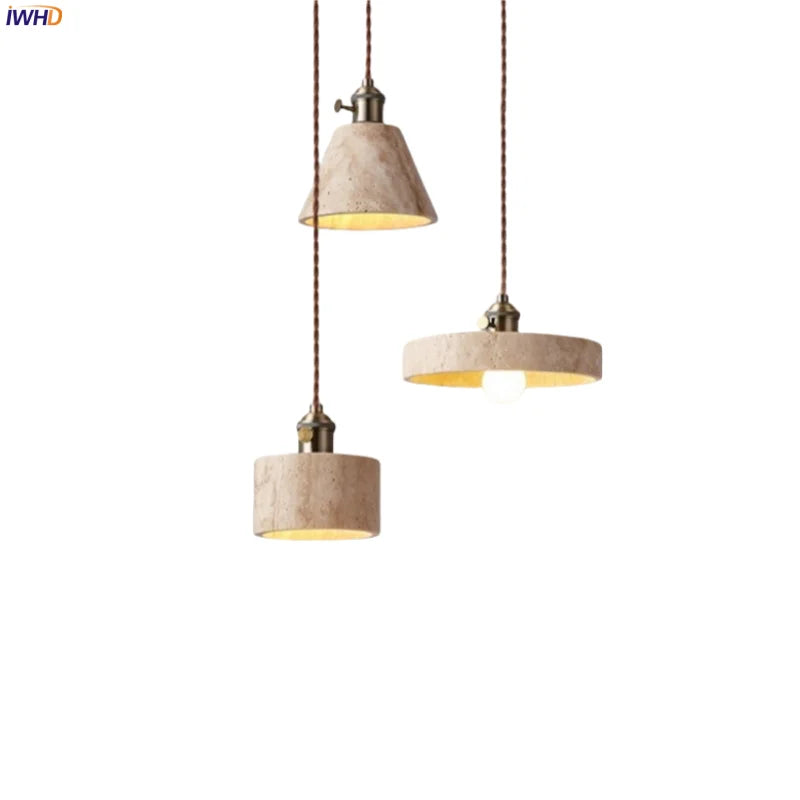 Afralia™ LED Yellow Travertine Stone Pendant Lights | Wabi Sabi Vintage Hanging Light