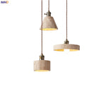Afralia™ LED Yellow Travertine Stone Pendant Lights | Wabi Sabi Vintage Hanging Light