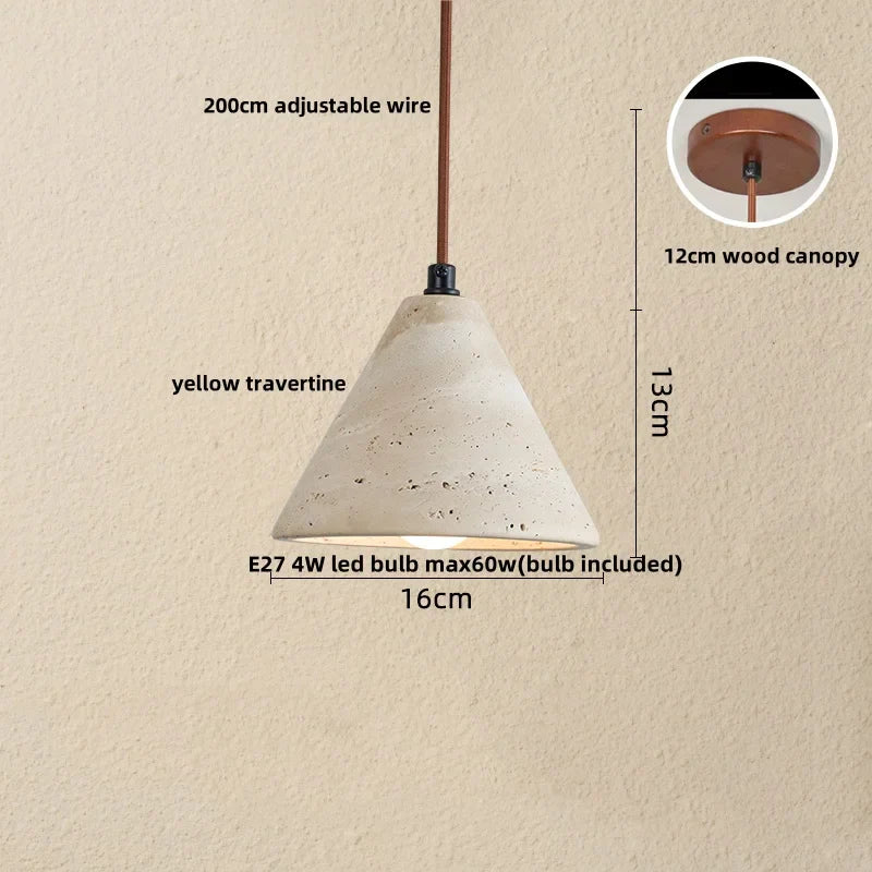 Yellow Travertine LED Pendant Light - Modern Wood Nordic Hanging Lamp