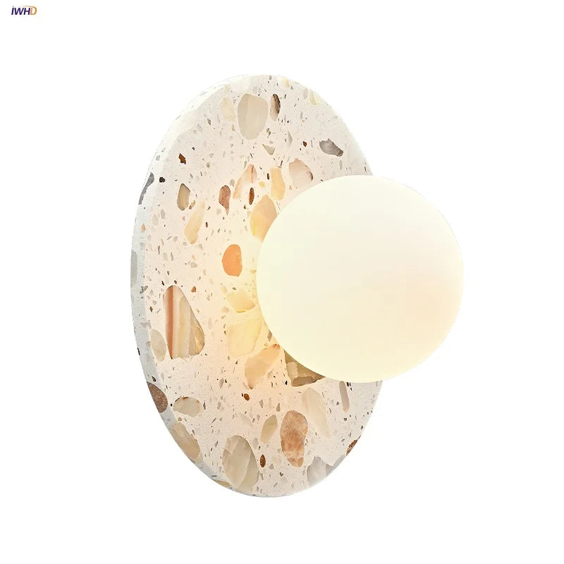 Terrazzo Marble Stone LED Wall Sconce Lamp, Modern Nordic Bedside Light