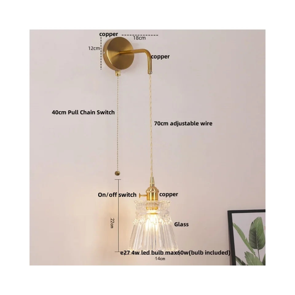 Clear Glass LED Wall Lamp Pull Chain Switch Modern Luxury Home Decor