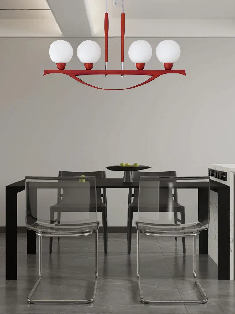 White Glass Ball Chandelier Dimmable Wooden Modern Dining Room Light