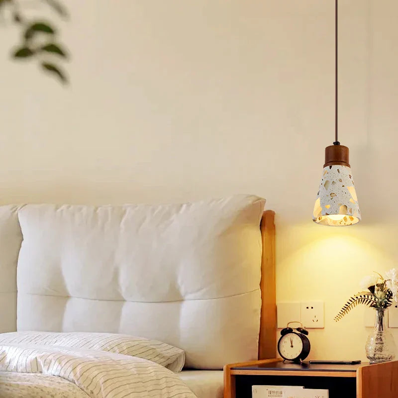 Afralia™ Terrazzo Stone LED Pendant Light - Brown Wood Wabi Sabi Decor