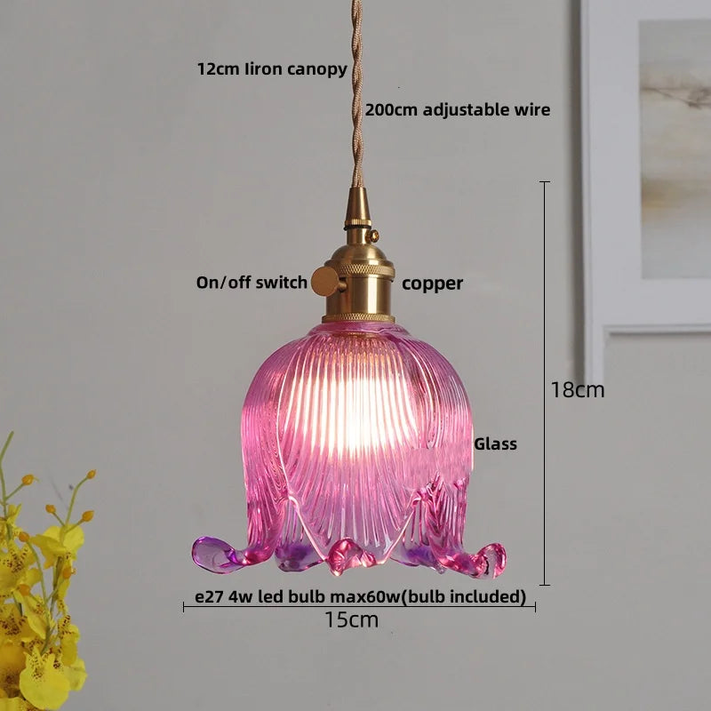Afralia™ Pink Flower Glass LED Pendant Light Fixture - Modern Nordic Hanging Lamp