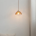 Amber Glass LED Pendant Light Fixture Nordic Modern Copper Hanging Lamp