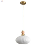 White Ceramic LED Pendant Lamp Copper Modern Wood Nordic Hanging Lights