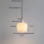 White Glass E27 LED Pendant Light Fixture Modern Adjustable Hanging Lamp