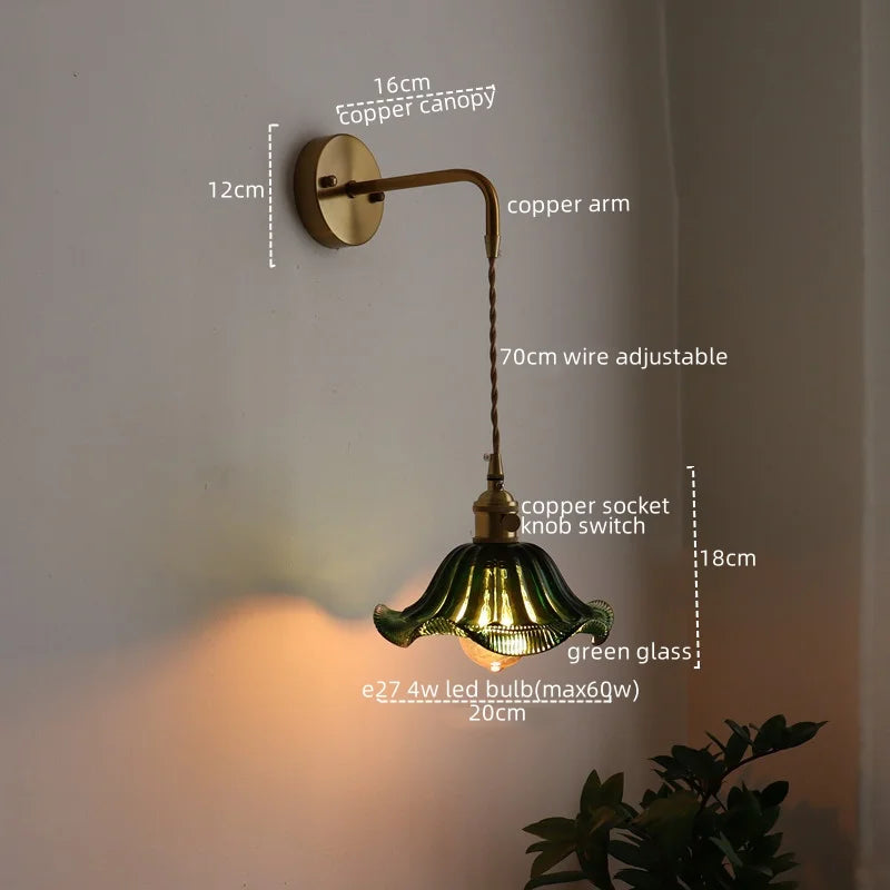Nordic LED Glass Copper Wall Sconce Modern Living Room Bedroom Light
