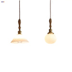 White Glass LED Pendant Light Fixture Modern Nordic Hanging Lamp Wood Ash