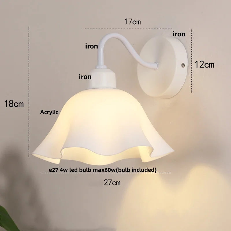 Glass Iron LED Wall Sconce Pull Chain Switch Stair Light Fixture for Bedroom