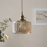 Amber Glass LED Hanging Lamp - Adjustable Nordic Stair Pendant Light