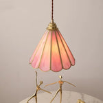 Pink Glass Flower Pendant Lamp - Adjustable LED Hanging Light for Home Decor
