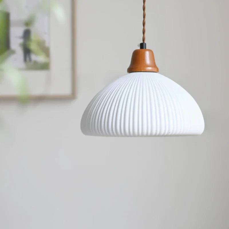 Afralia™ Brown Wood LED Pendant Lamp Ceramic Nordic Hanging Light Fixtures