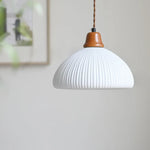Afralia™ Brown Wood LED Pendant Lamp Ceramic Nordic Hanging Light Fixtures