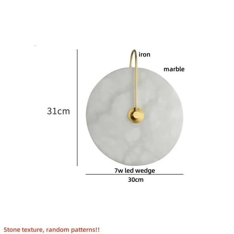 Nordic LED Wall Sconce Black Iron Round Marble Light Fixture