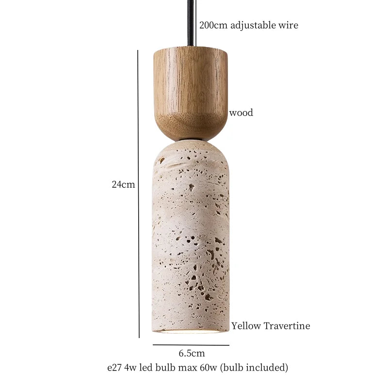 Afralia™ Vintage Wabi Sabi LED Pendant Lights Wood Yellow Travertine Hanging Lamp