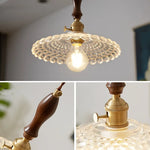 Copper Glass Pendant Light Fixture with Wood Handle & LED Bulb