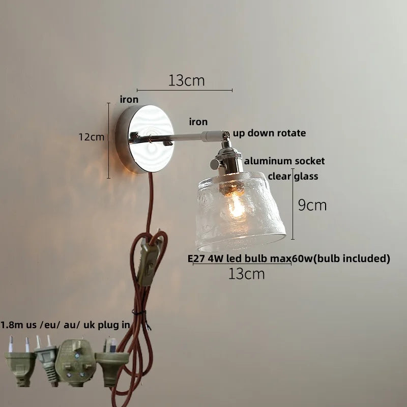 Clear Glass LED Wall Lamp Pull Chain Switch Modern Up Down Rotatable Stair Light Fixtures