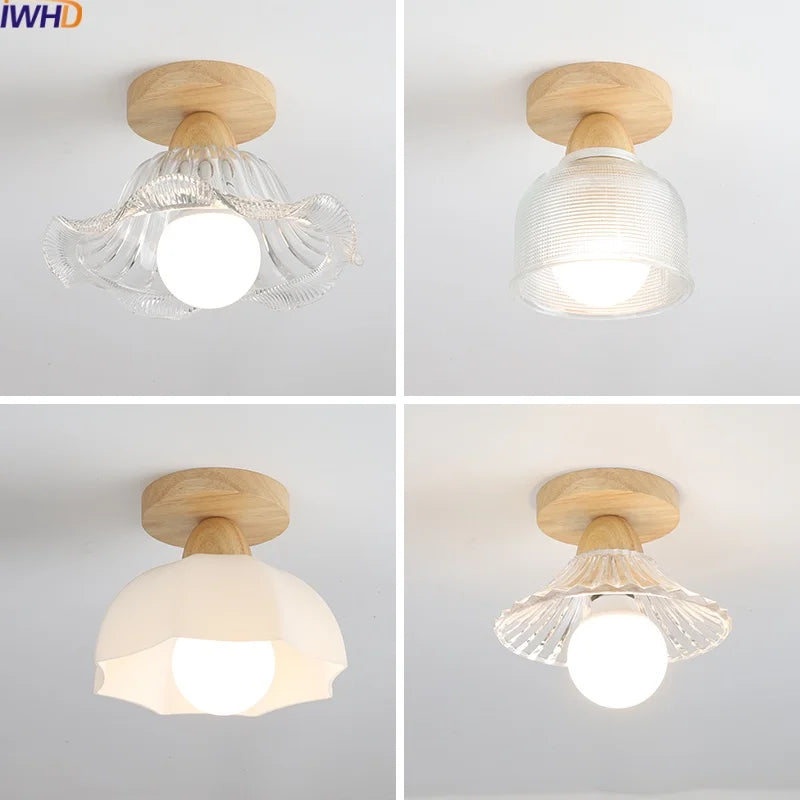 LED Ceiling Lamp Modern Style Wood Glass Luminaria
