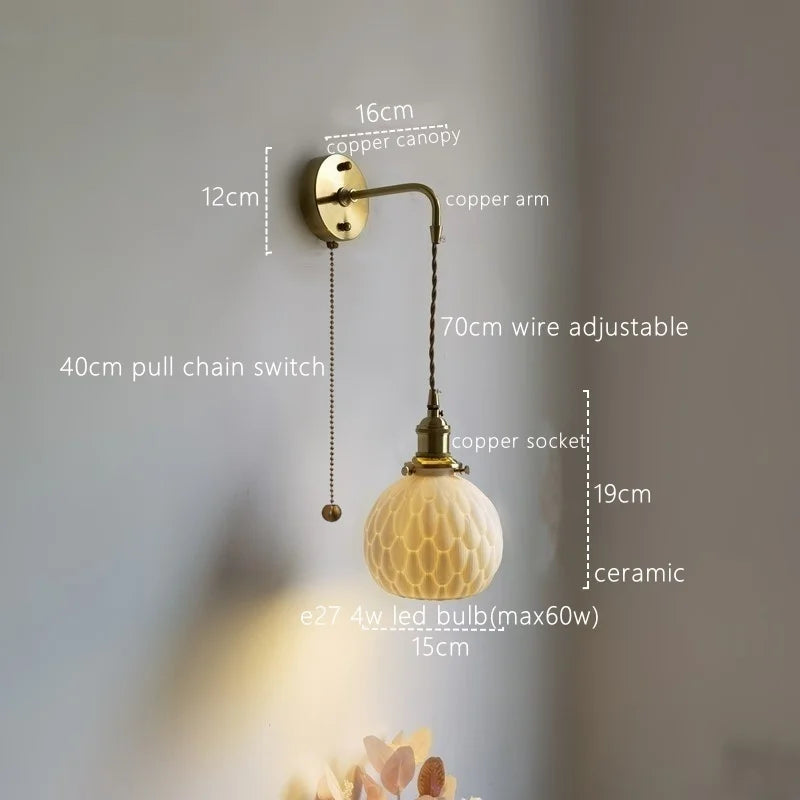 Nordic LED Ceramic Copper Wall Lamp Sconce for Bedroom Bathroom Mirror