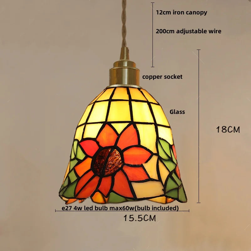 Tiffany Glass LED Pendant Light Fixture for Home Decor and Hotel Dining