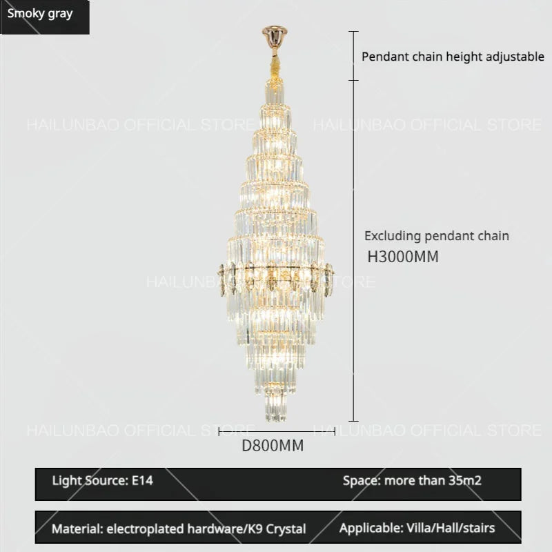 Hollow Spiral Staircase Chandelier | Modern Long Crystal Light for Villa Livingroom