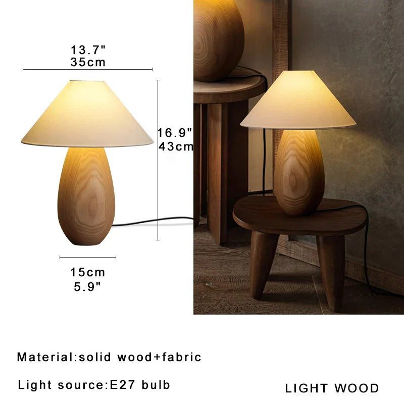 Wooden Mushroom Desk Lamp Black Engraved Table Light for Office Décor