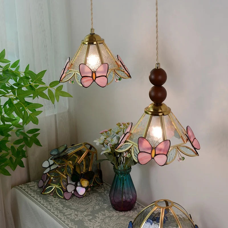 Butterfly Tiffany Glass Pendant Lamp Modern Nordic LED Hanging Light