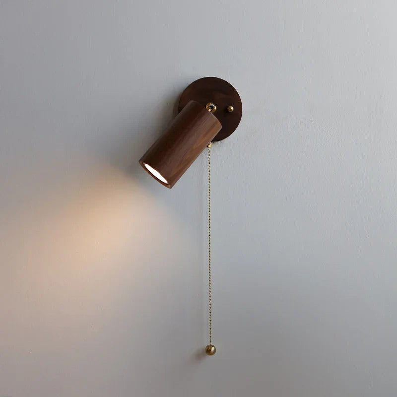 Nordic LED Wall Lamp Rotate Walnut Pull Chain Switch Mirror Light