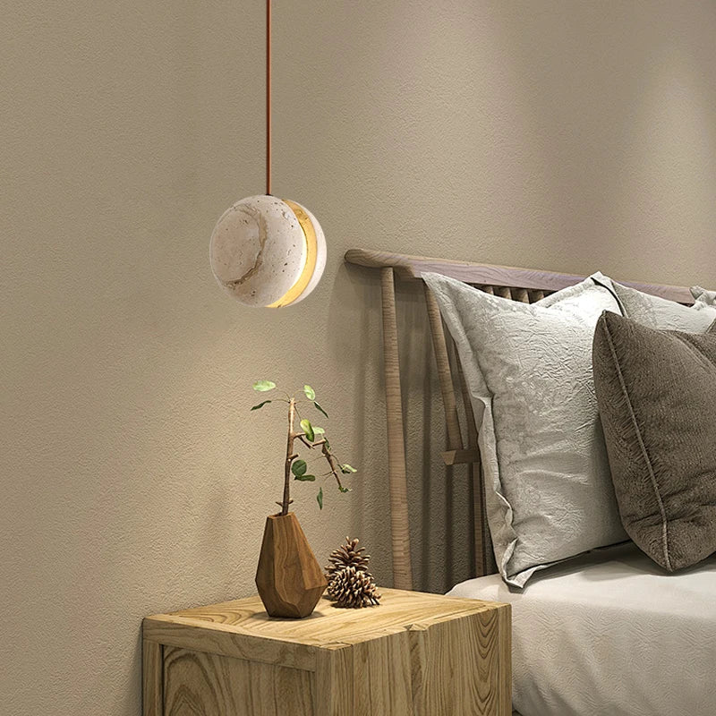 Afralia™ LED Pendant Light Fixture Yellow Travertine Adjustable Hanging Lamp