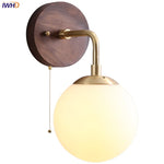 Glass Wall Light Fixture Walnut Wood Modern Nordic Pull Chain Switch Lamparas