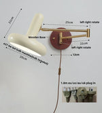 Rotating LED Wall Sconce with Pull Chain Switch, Wood Base Bedside Lamp