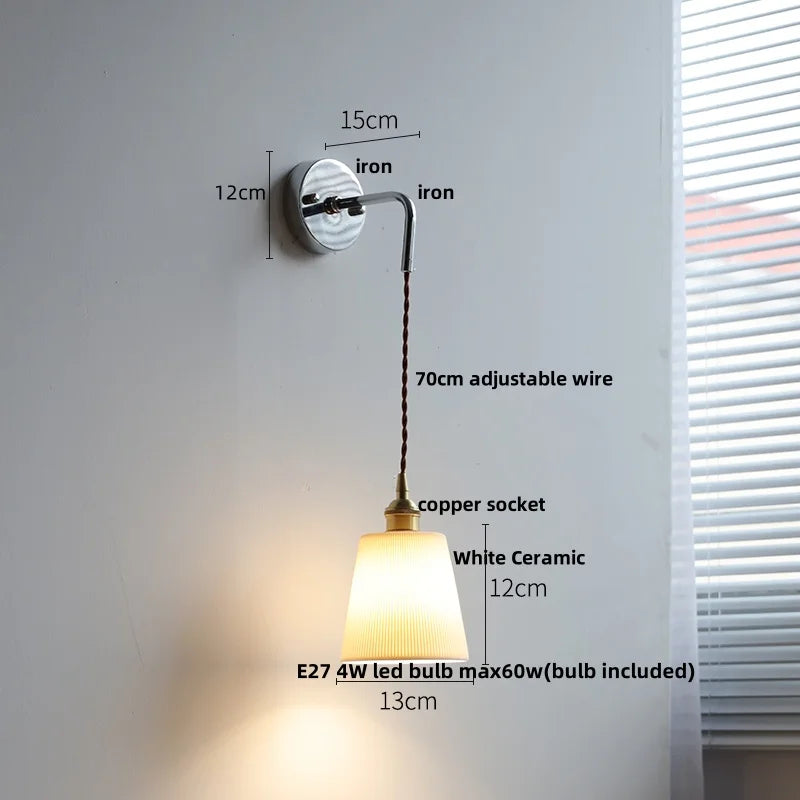 Ceramic LED Wall Light with Pull Chain Switch - Nordic Design