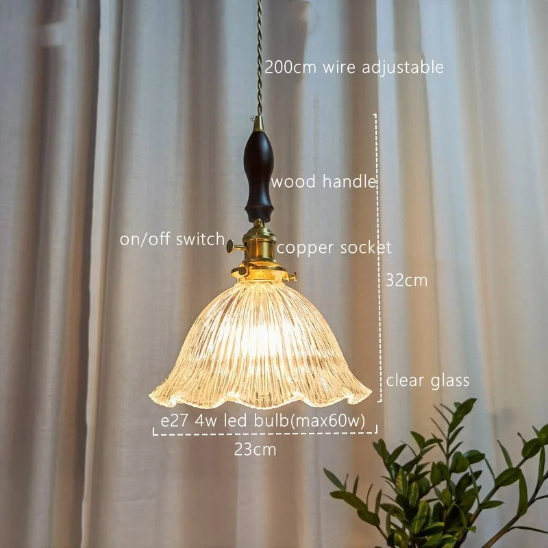 Japanese Style Green Glass LED Pendant Chandelier for Home Decor