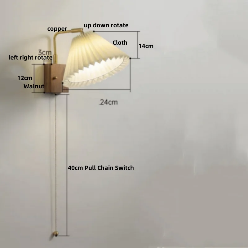 Wood LED Wall Light Up Down Rotate Copper Bedside Lamp