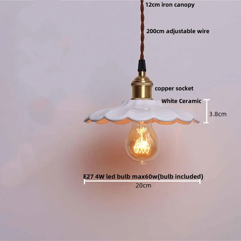 White Ceramic LED Pendant Lamp Copper Modern Wood Nordic Hanging Lights