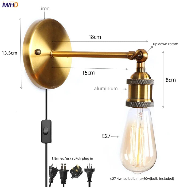 Afralia™ Loft LED Wall Light Industrial Vintage Bedroom Bedside Lamp