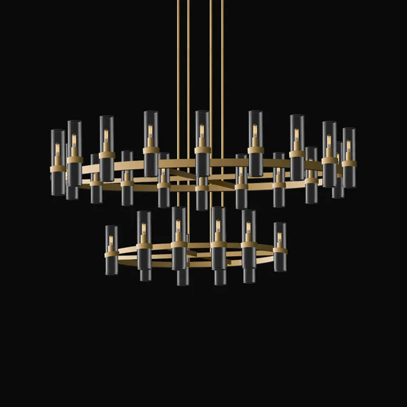 2-Layer Chandelier Lighting - Vintage Gold Silver Black Hanging Lamps