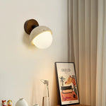 White Glass LED Wall Lamps Pull Chain Yellow Travertine Modern Bathroom Light