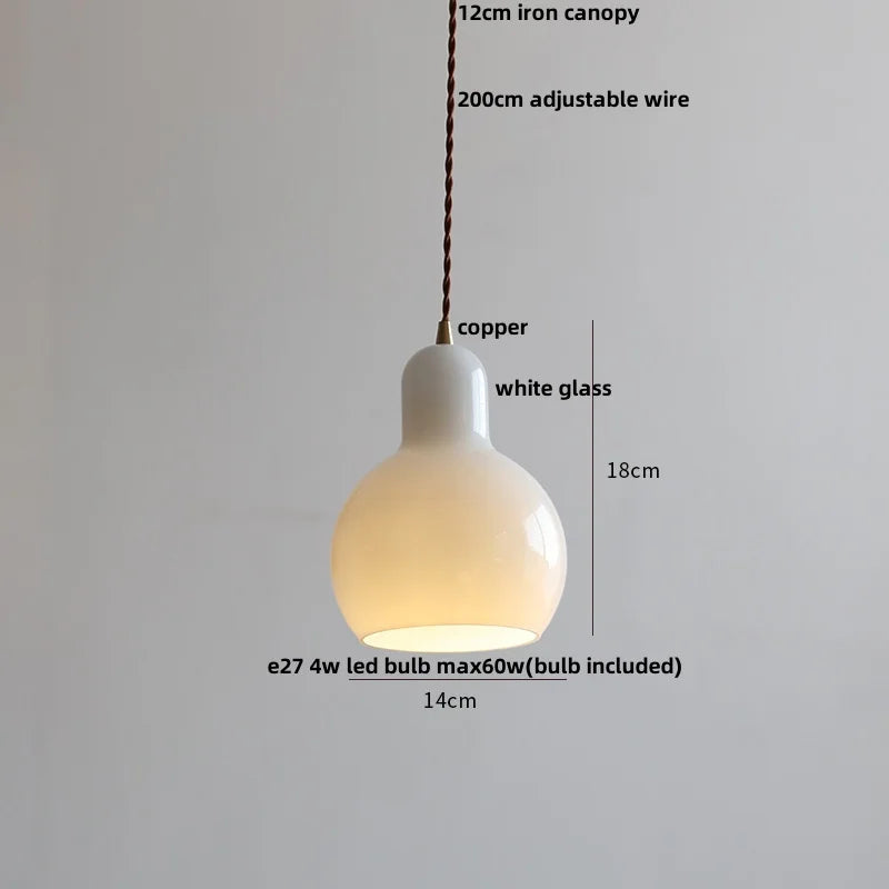 White Glass LED Pendant Lamp Copper Adjustable Hanging Light