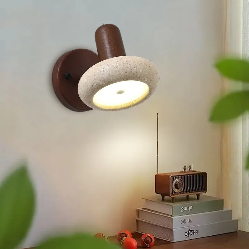 Yellow Travertine LED Wall Lights Rotate Pull Chain Switch