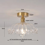Green Flower Glass Copper Ceiling Light - Nordic Modern LED, Living Room Bedroom Hallway Fixtures