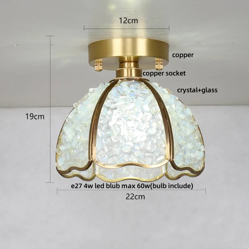 Crystal Glass LED Ceiling Light Copper Canopy Nordic Modern Design
