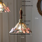 Afralia™ Walnut Wood LED Pendant Light Fixture Hand Stitched Glass Hang Lamp