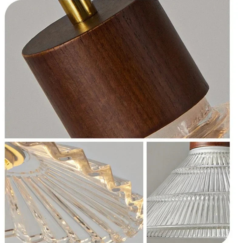 Afralia™ Wood Glass LED Pendant Lights Modern Hanging Lamp for Reading Living Room