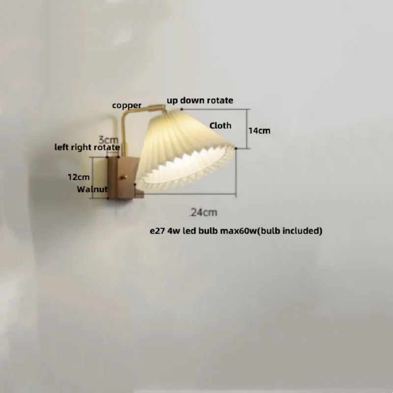 Wood LED Wall Light Up Down Rotate Copper Bedside Lamp